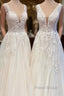 Glamorous Long A-Line Open Back Tulle Appliques Lace Wedding Dress