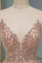 Glamorous Long A-line Sequins V-Neck Open Back Evening Formal Prom Dresses