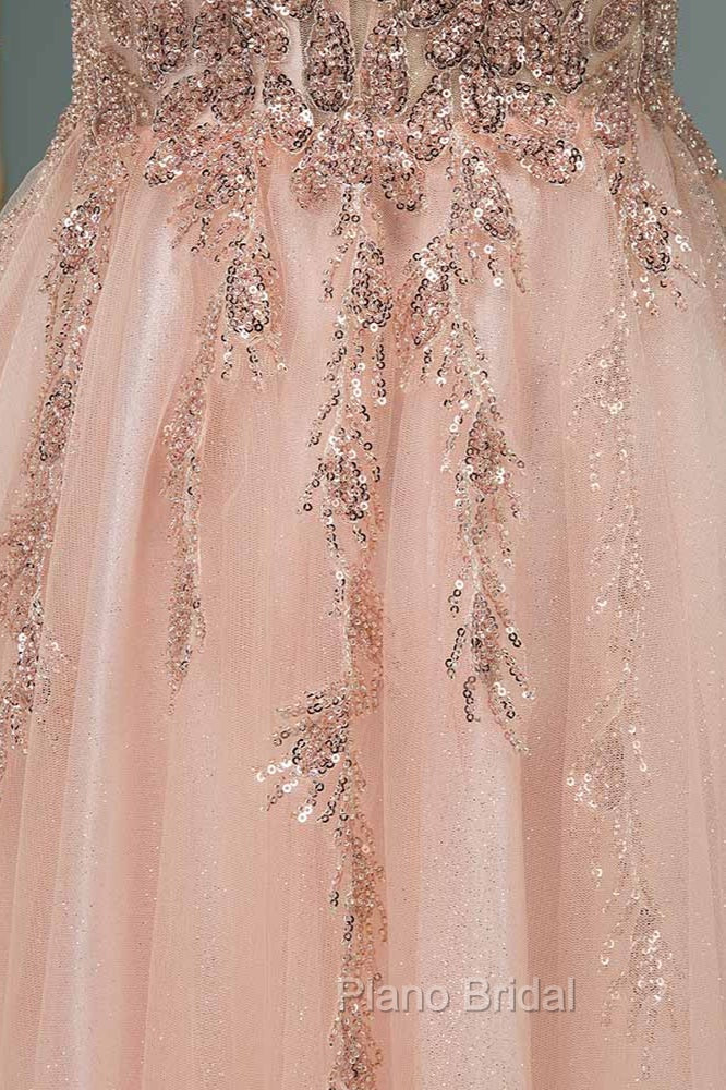 Glamorous Long A-line Sequins V-Neck Open Back Evening Formal Prom Dresses
