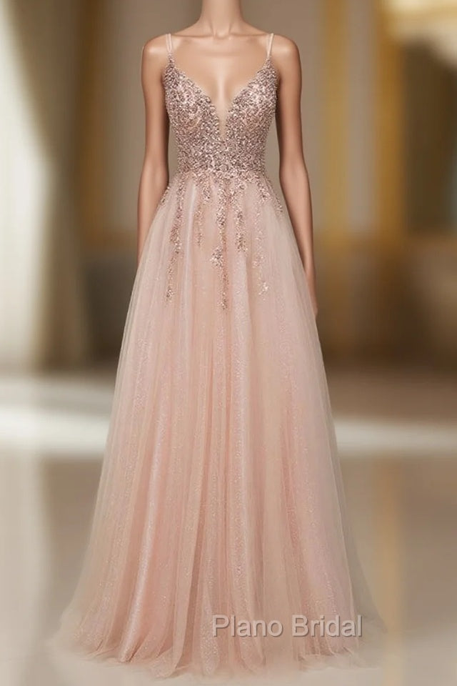 Glamorous Long A-line Sequins V-Neck Open Back Evening Formal Prom Dresses Main image