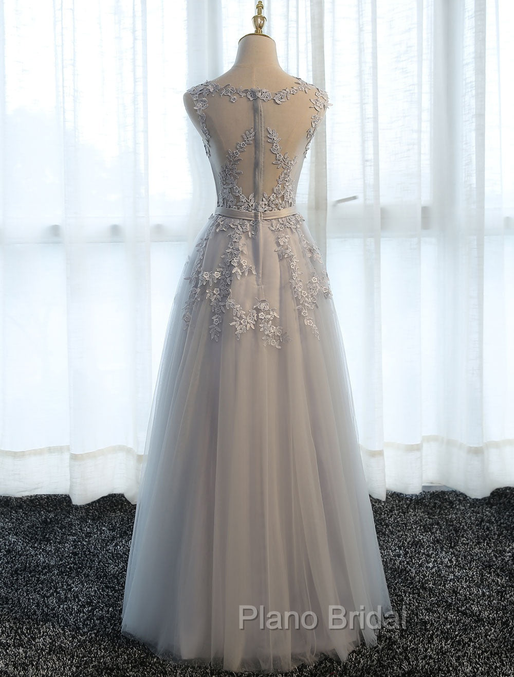 Glamorous Long Evening Dresses Lace Cameo Pink Party Dresses A Line Applique Tulle Maxi Formal Dresses