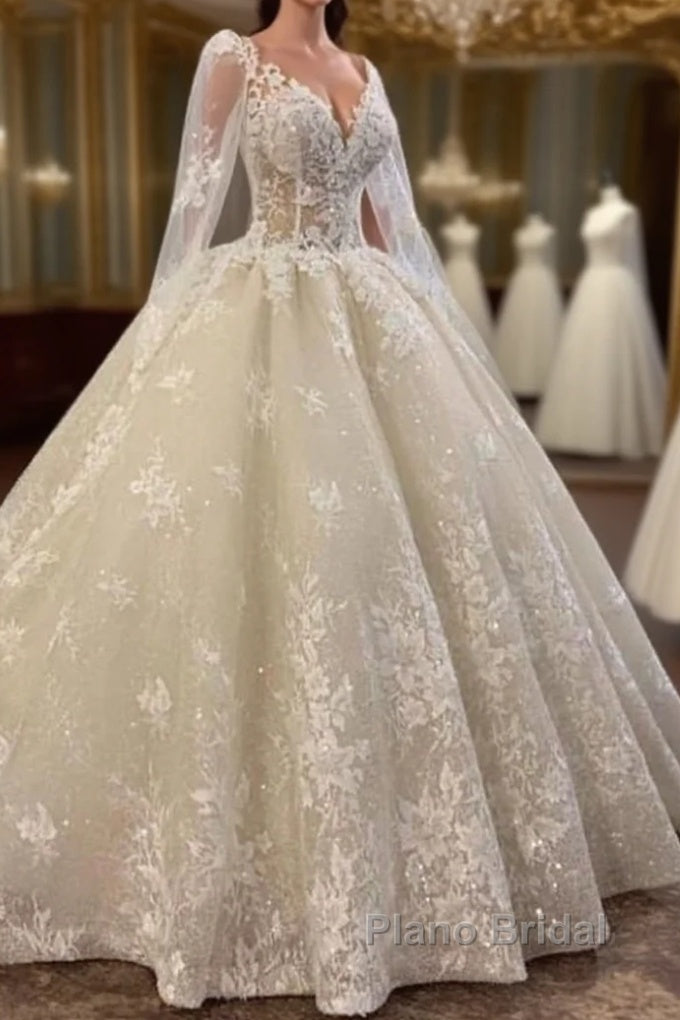 Glamorous Long Sleevess Lace A line Bridal Gown Pirncess Wedding Dress Main image