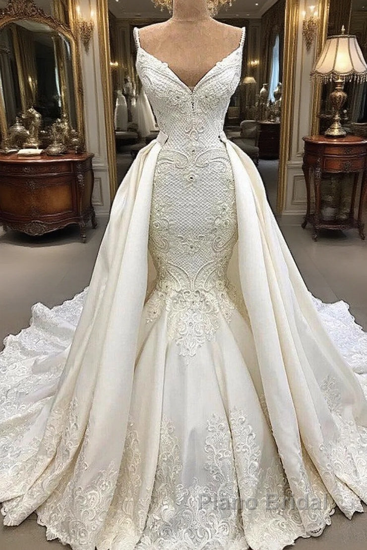 Glamorous Mermaid Sleeveless Lace Wedding Dress Overskit