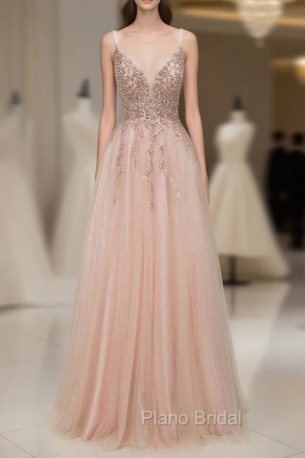 Glamorous Sequins V-Neck Long Evening Formal Prom Dresses Floor Length