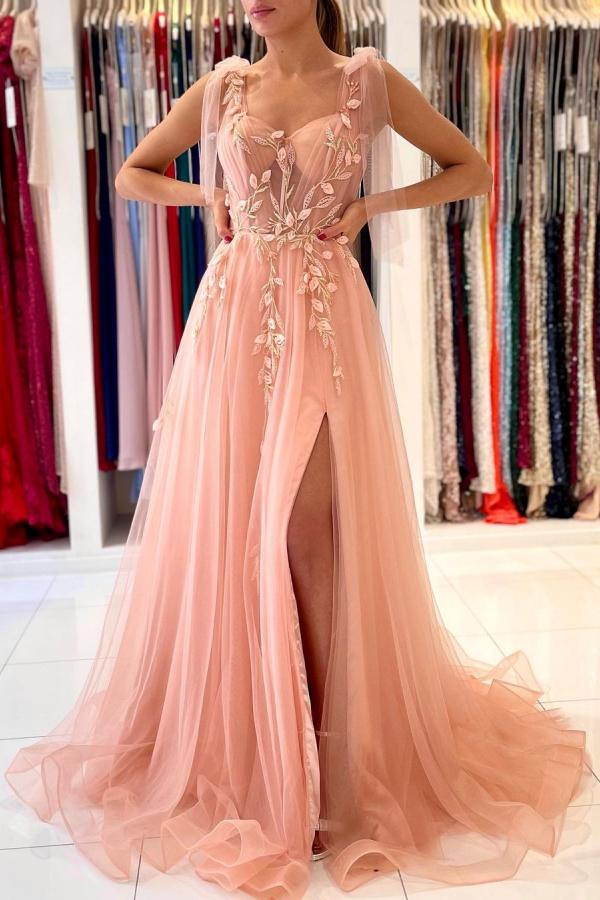 Glamorous Sweetheart Straps Tulle Evening Dress Long With Split Main image