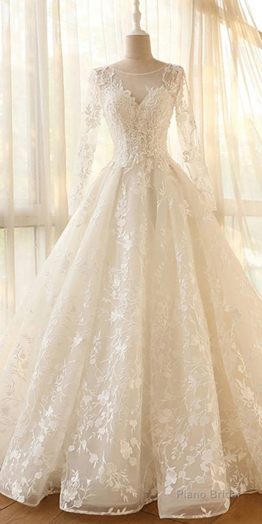 Glamour Modest Jewel Neck Modest Long Sleeve A Line Wedding Dress Main image