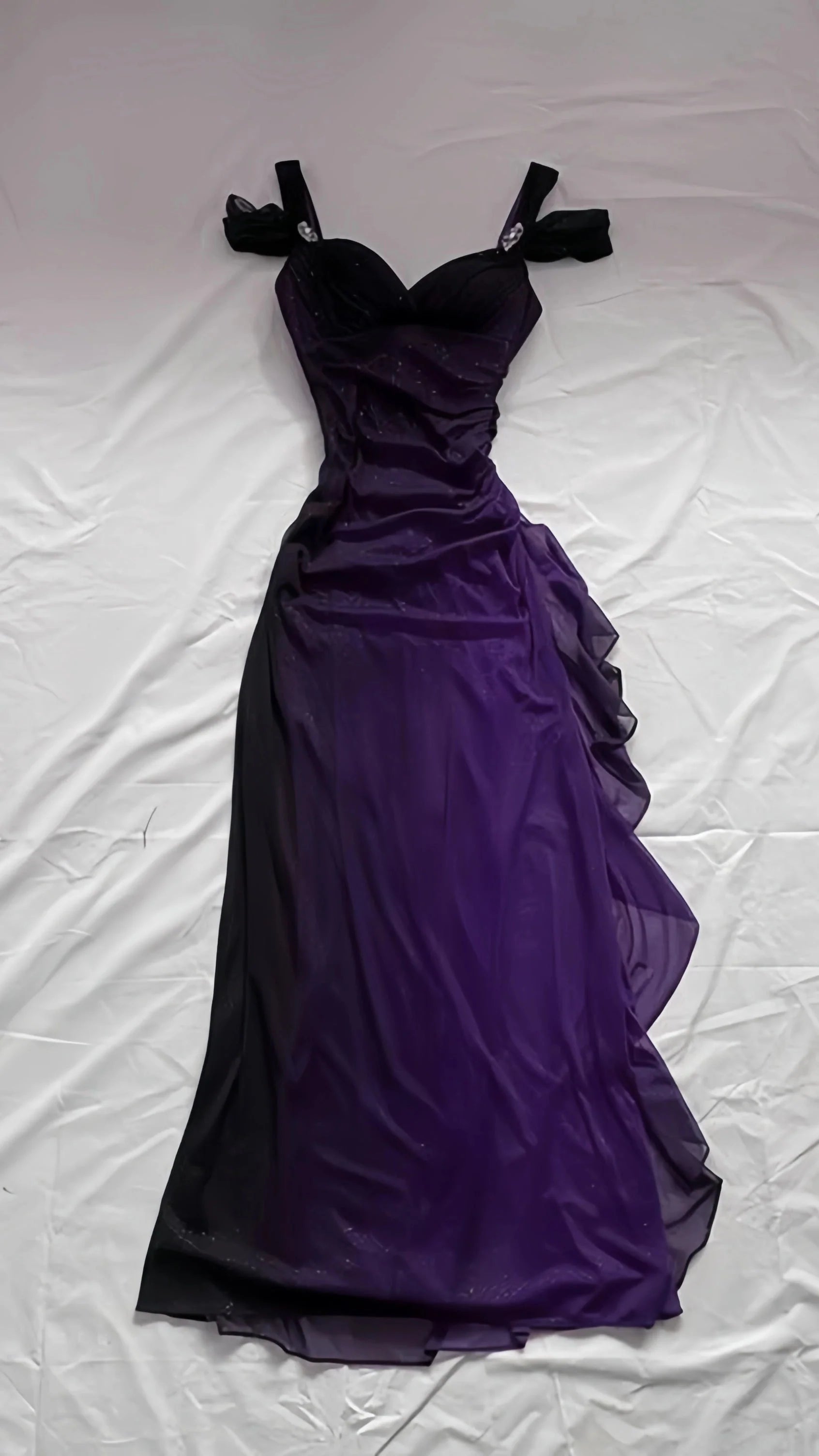 Glitter Black Purple Chiffon Long Formal Prom Dresses Main image