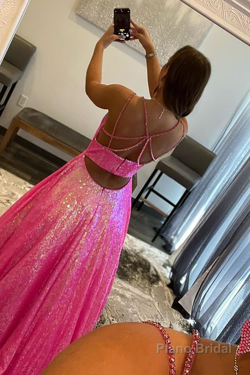 Glitter Fuchsia Sequins Long Prom Dress Secondary image