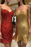 Glitter Gold Sequins Sweetheart Mini Homecoming Dresses