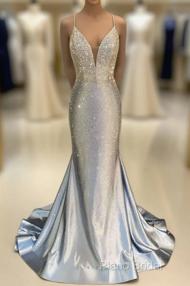 Glitter Halter Beaded Mermaid Formal Prom Dresses Main image