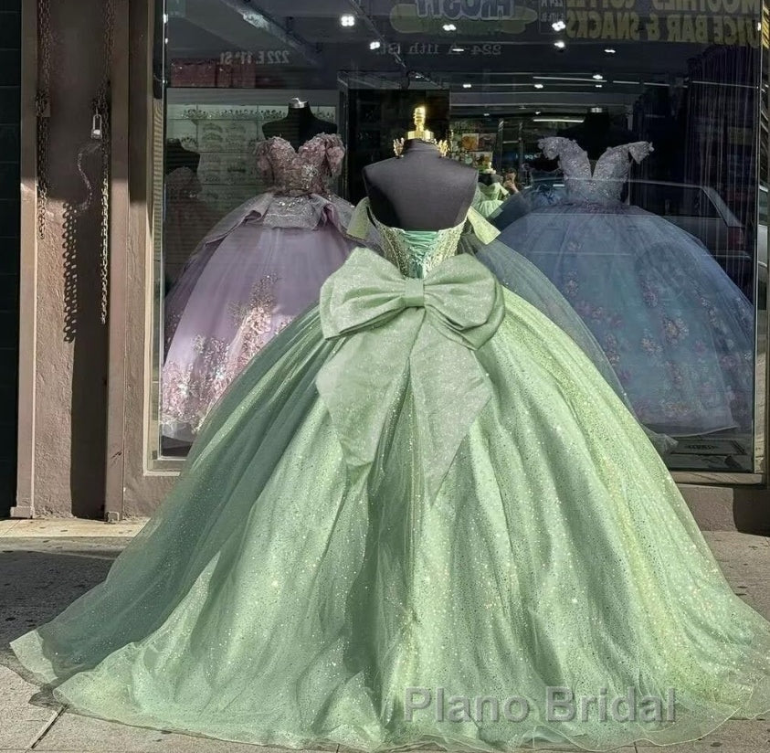 Glitter Off The Shoulder Beading Tulle Long Quinceanera Dresses Secondary image