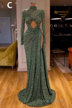 Glitter Off-the-Shoulder Slim Mermaid Formal Prom Party GownsSleeveless Mermaid Evening Gowns