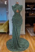 Glitter Off-the-Shoulder Slim Mermaid Formal Prom Party GownsSleeveless Mermaid Evening Gowns