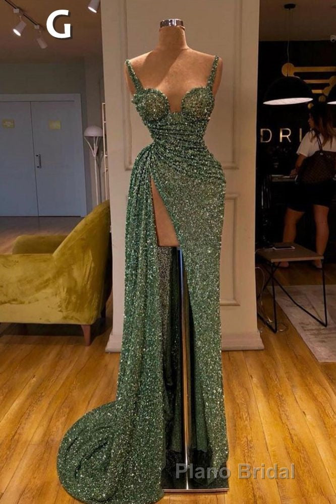 Glitter Off-the-Shoulder Slim Mermaid Formal Prom Party GownsSleeveless Mermaid Evening Gowns