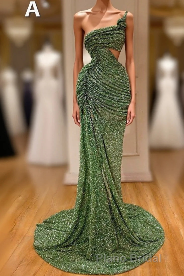 Glitter Off-the-Shoulder Slim Mermaid Formal Prom Party GownsSleeveless Mermaid Evening Gowns Main image