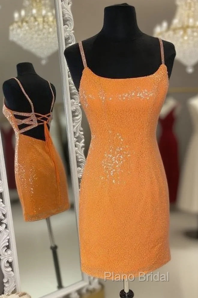 Glitter Orange Sequins Short Homecoming Dresses Main image