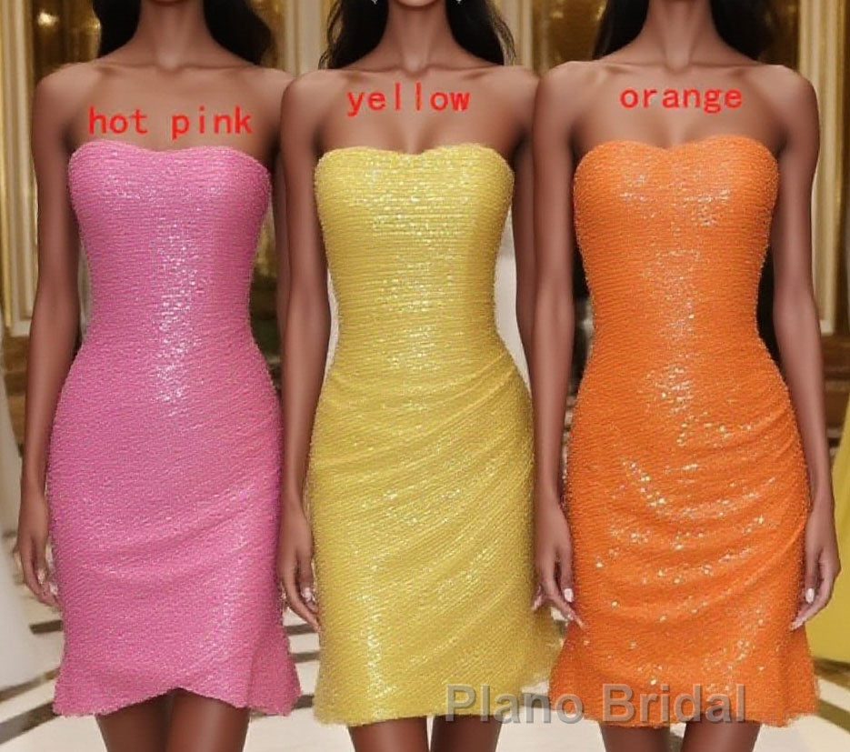 Glitter Orange Strapless Sequined Mini Homecoming Dresses Main image
