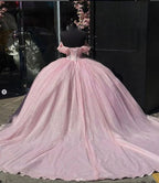 Glitter Pearls Pink Quinceanera Dresses Ball Gowns Sweet 15 16 Birthday Dresses