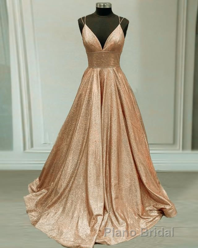 Glitter Formal Prom Dresses V Neck Multi Straps