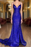 Glitter Royal Blue Sequins Formal Prom Dresses Regency Backless Mermaid Formal Dresses