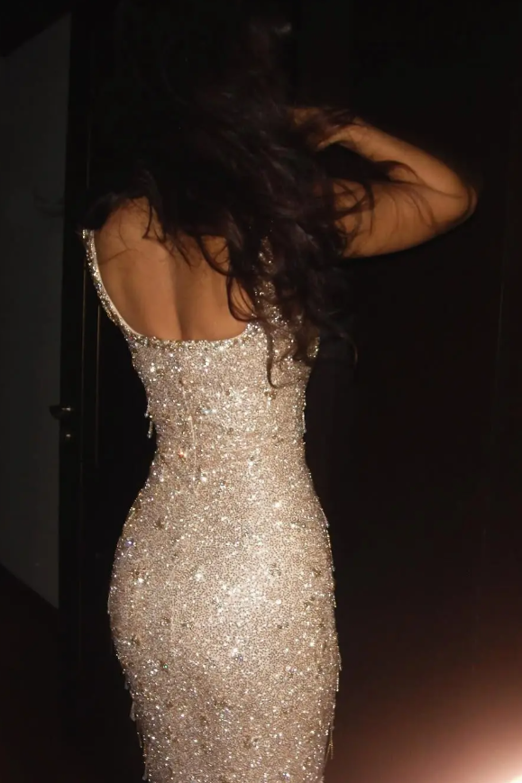 Glitter Sequins Mermaid Party Formal Evening Dresses Champagne Formal Prom Dresses