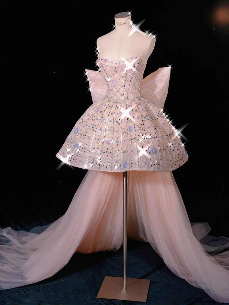 Glitter Strapless Tulle Beaded Mini Birthday Dresses Pink Homecoming Dresses With Bow Main image