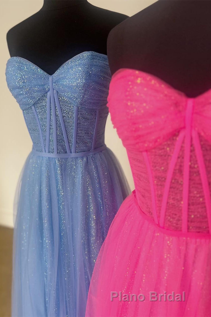 Glitter Sweetheart Sheer Corset A-Line Long Formal Prom Dresses