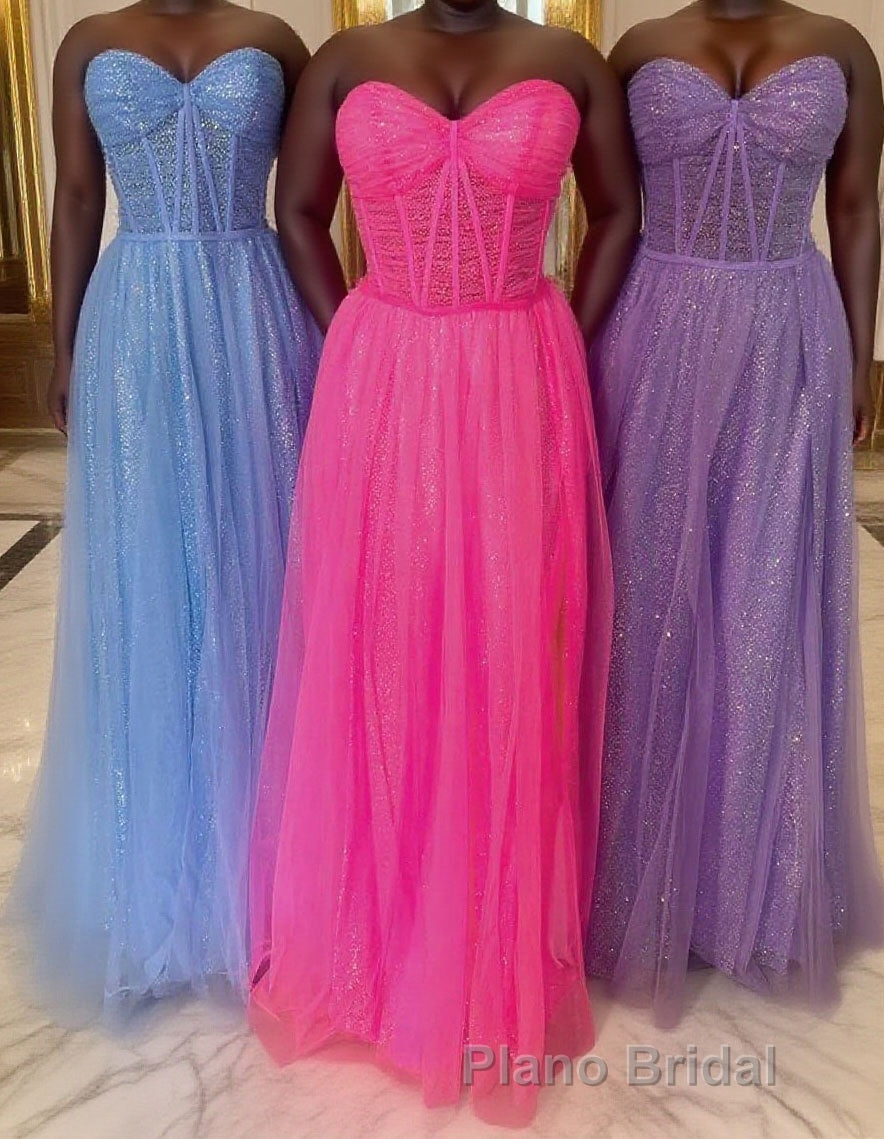 Glitter Sweetheart Sheer Corset A-Line Long Formal Prom Dresses Main image