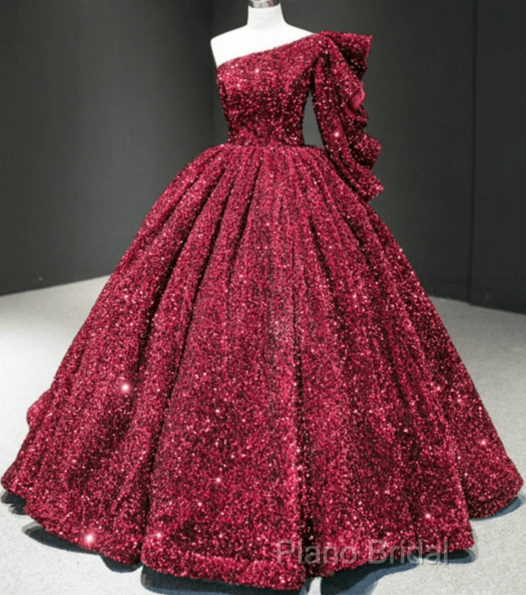 Glitter White Sequin Wedding Dresses One Shoulder Ball Gown Quinceanera Dresses