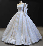 Glitter White Sequin Wedding Dresses One Shoulder Ball Gown Quinceanera Dresses
