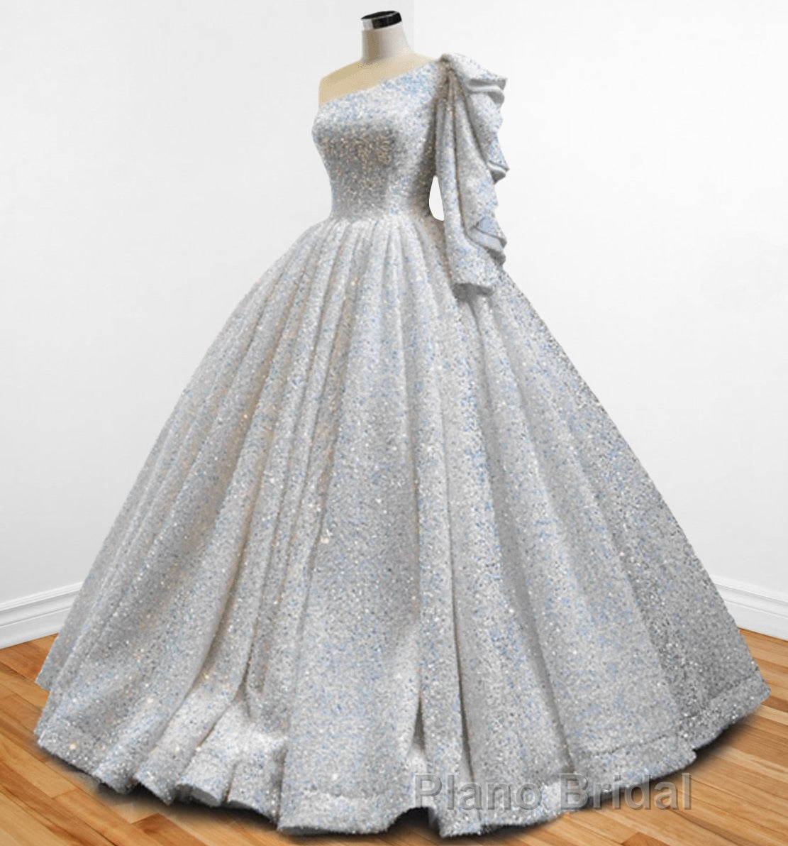 Glitter White Sequined One Shoulder Ball Gown Quinceanera Dresses