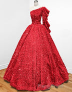 Glitter White Sequined One Shoulder Ball Gown Quinceanera Dresses