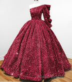 Glitter White Sequined One Shoulder Ball Gown Quinceanera Dresses