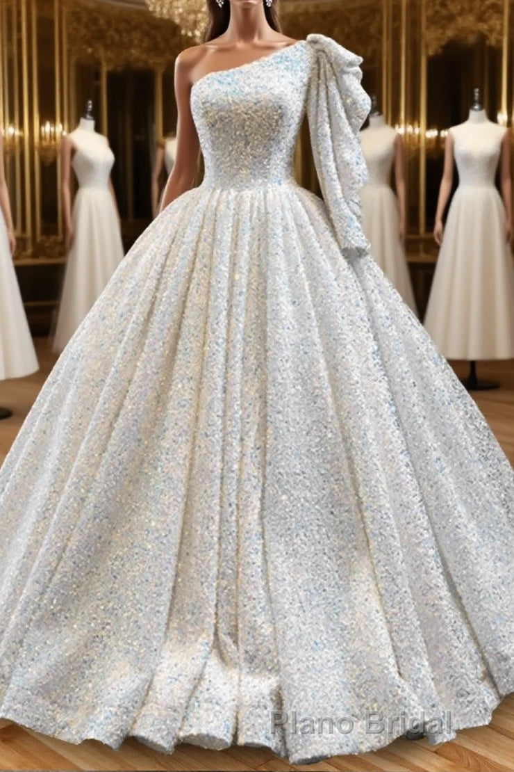 Glitter White Sequined One Shoulder Ball Gown Quinceanera Dresses Main image