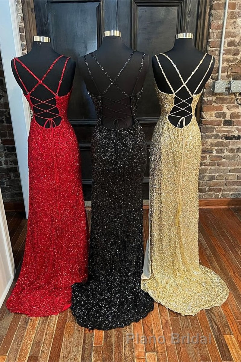 Glitters Mermaid Sequin Long Prom Dresses with Slit,Best Formal Prom Dresses