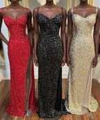 Glitters Mermaid Sequin Long Prom Dresses with Slit,Best Formal Prom Dresses