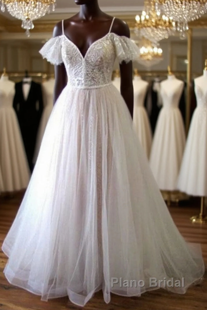 Glorious Cold-shoulder Chapel Train Wedding Dress Main image