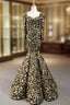 Gold And Black Sequins Mermaid Long Sleeve Square Formal Prom Dresses