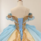 Gold Appliqued Double Colored Corset Back Quinceaera Dresses