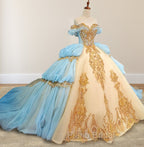 Gold Appliqued Double Colored Corset Back Quinceaera Dresses