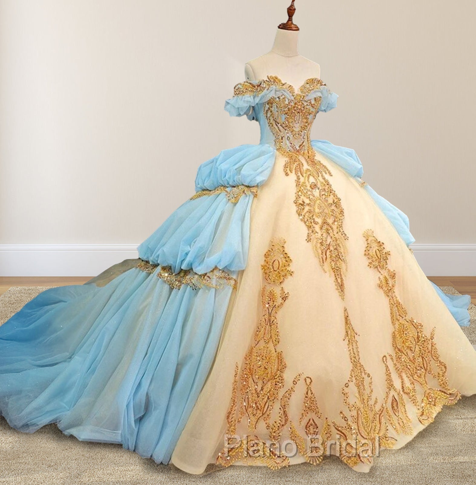 Gold Appliqued Double Colored Corset Back Quinceaera Dresses