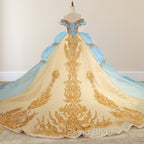 Gold Appliqued Double Colored Corset Back Quinceaera Dresses