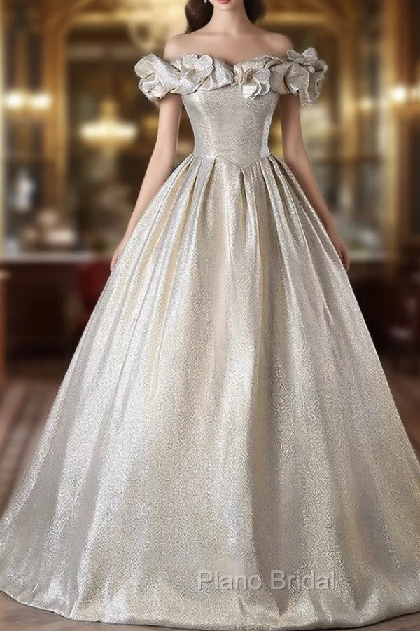 Gold Ball Gown Off the Shoulder 3D Flower Quinceanera Dresses