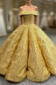 Gold Ball Gown Sequins Cap Sleeve Formal Prom Dresses