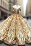 Gold Ball Gown Sequins Off the Shoulder Luxury Formal Prom Dresses