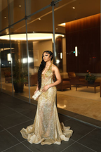 Gold Beaded Sequin Mermaid Formal Prom Dresses Formal Evening Dresses