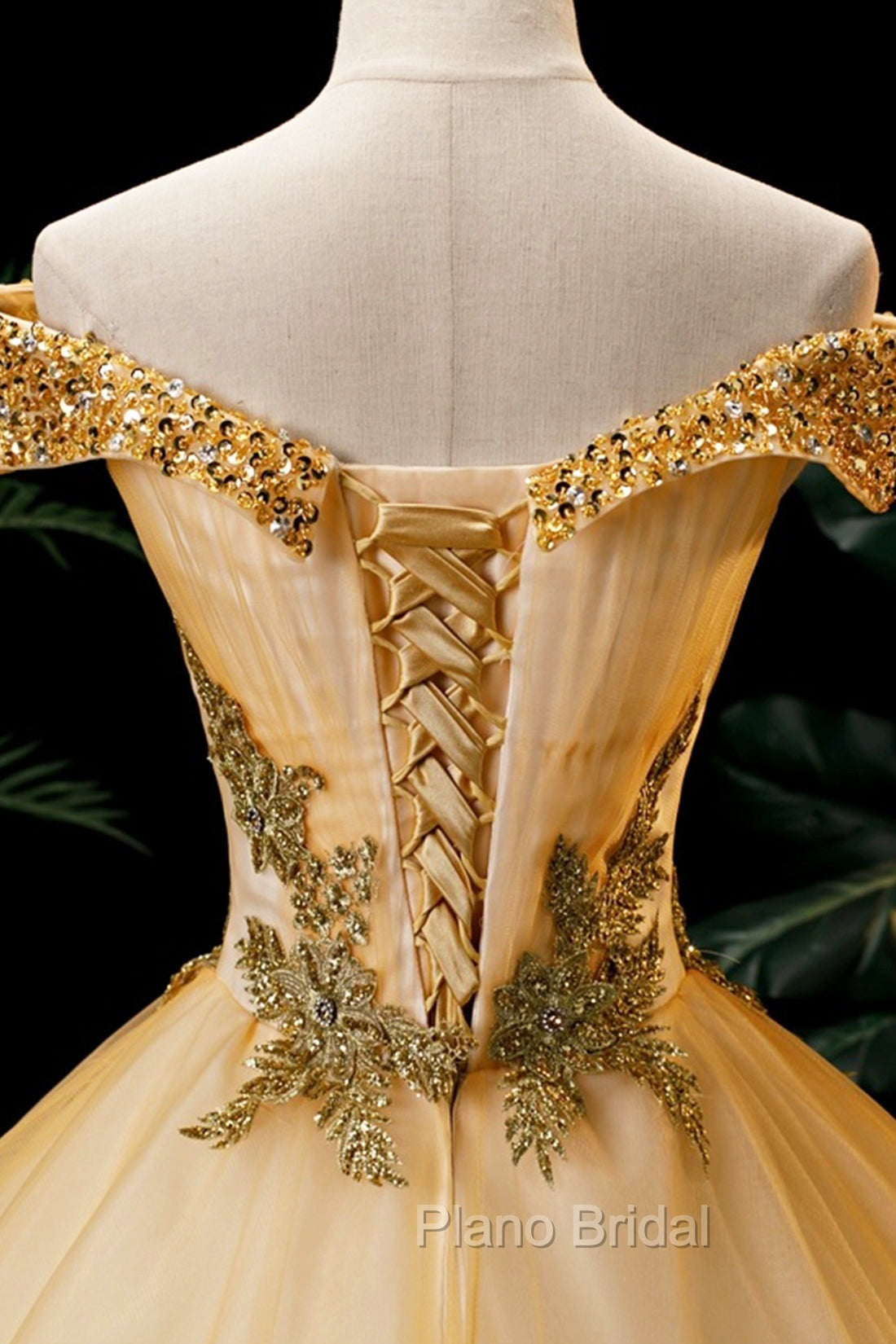 Gold Floor Length Tulle Beading Formal Dresses, Lovely Off the Shoulder Evening Party Dresses