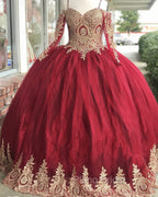Gold Lace Charro Quinceanera Dresses Long Sleeve Off The Shoulder
