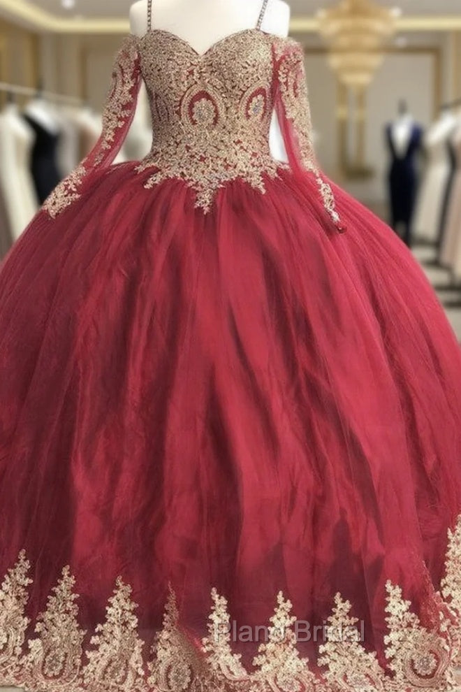 Gold Lace Charro Quinceanera Dresses Long Sleeve Off The Shoulder Main image