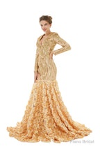 Mermaid Long Sequined Bling Full Sleeves Floral Skirt Prom Dresses